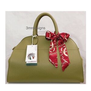 NWT Anna Paola Moss Green Italian Leather & Suede Large Purse/ Crossbody Bag